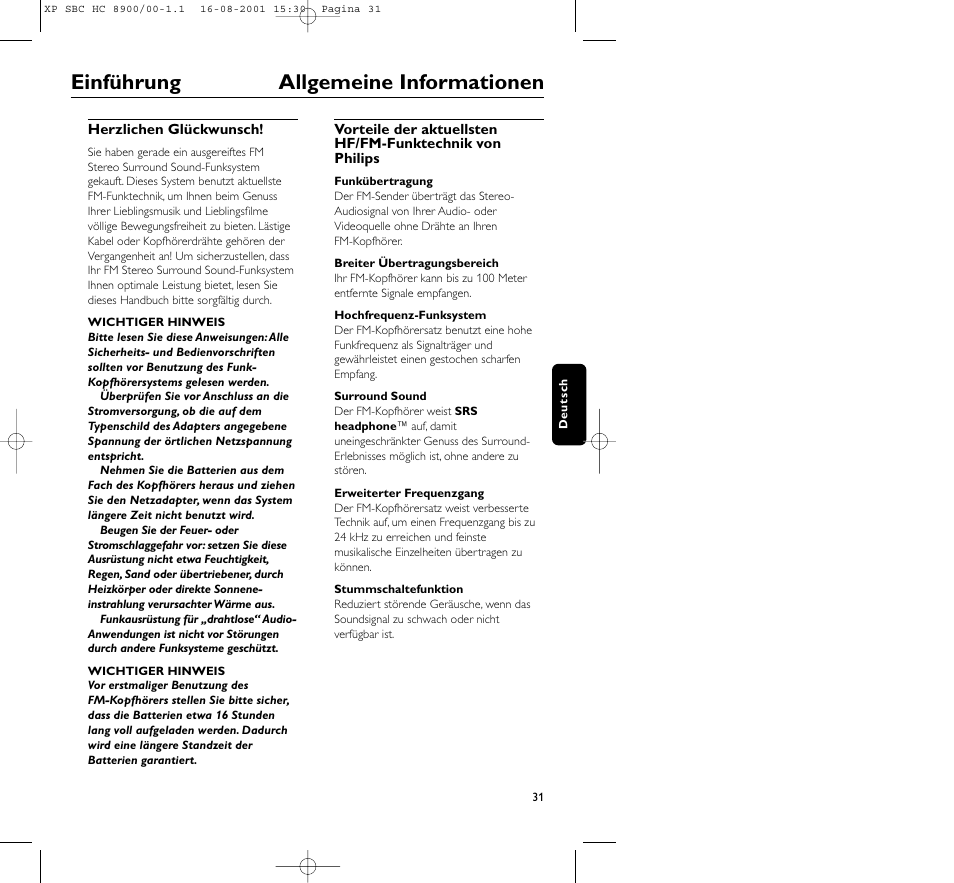 Einführung allgemeine informationen | Philips MICROLUX HC8900 User Manual | Page 31 / 149