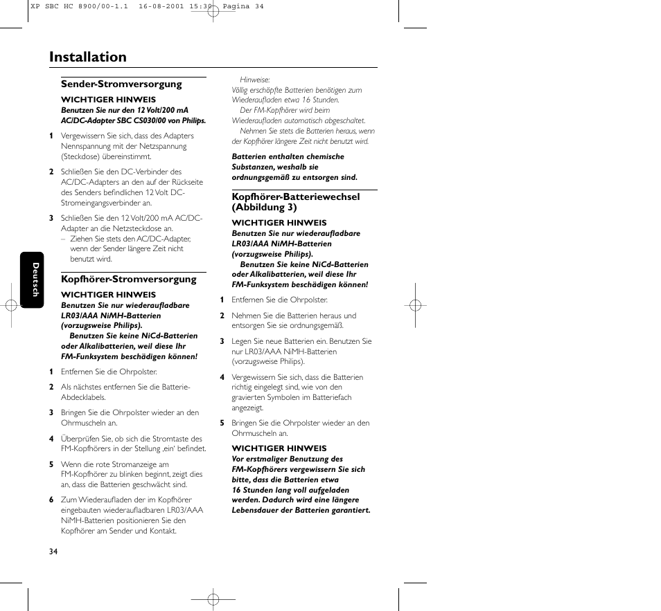 Installation | Philips MICROLUX HC8900 User Manual | Page 34 / 149