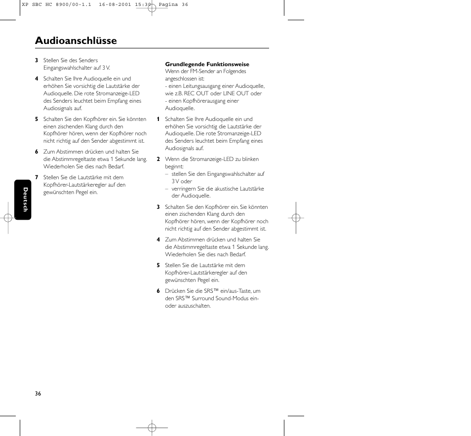 Audioanschlüsse | Philips MICROLUX HC8900 User Manual | Page 36 / 149