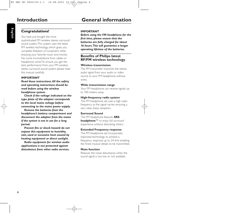 Introduction general information | Philips MICROLUX HC8900 User Manual | Page 4 / 149