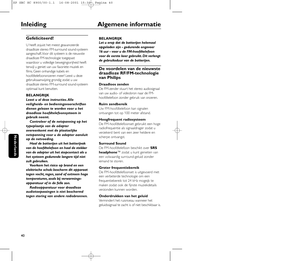 Inleiding algemene informatie | Philips MICROLUX HC8900 User Manual | Page 40 / 149
