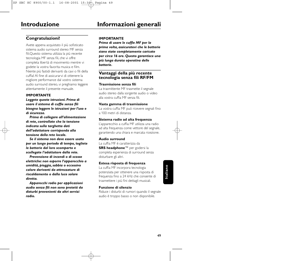 Introduzione informazioni generali | Philips MICROLUX HC8900 User Manual | Page 49 / 149