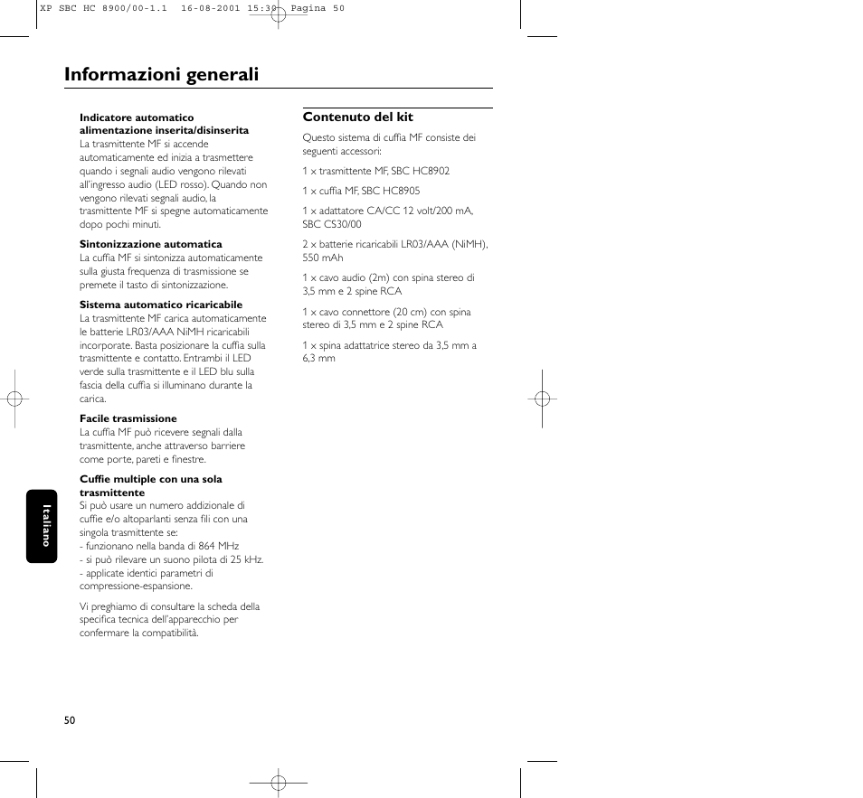 Informazioni generali | Philips MICROLUX HC8900 User Manual | Page 50 / 149