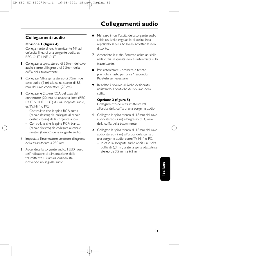 Collegamenti audio | Philips MICROLUX HC8900 User Manual | Page 53 / 149