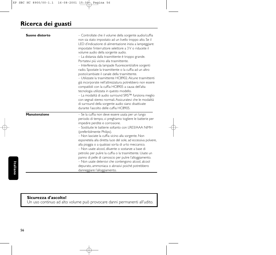 Ricerca dei guasti | Philips MICROLUX HC8900 User Manual | Page 56 / 149