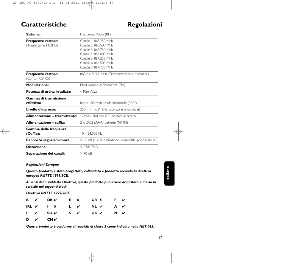 Caratteristiche regolazioni | Philips MICROLUX HC8900 User Manual | Page 57 / 149