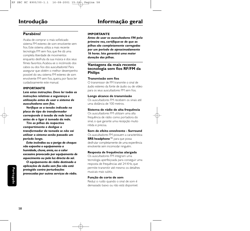 Introdução informação geral | Philips MICROLUX HC8900 User Manual | Page 58 / 149