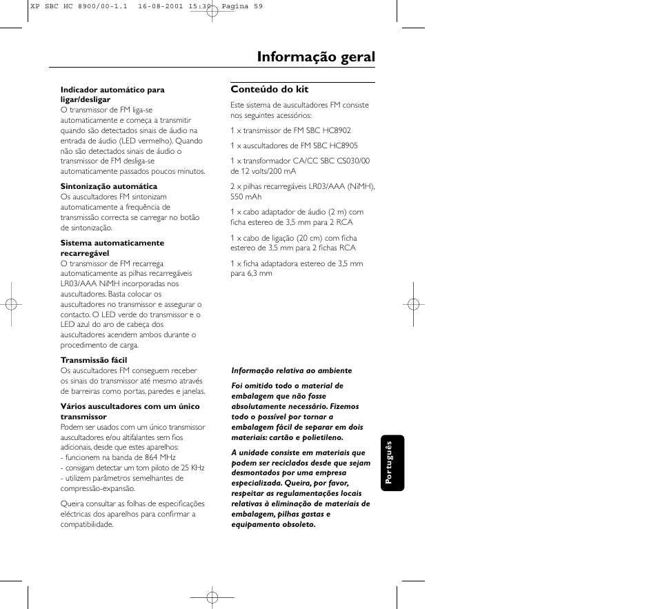 Informação geral | Philips MICROLUX HC8900 User Manual | Page 59 / 149
