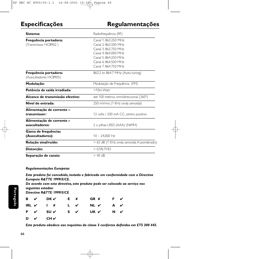 Especificações regulamentações | Philips MICROLUX HC8900 User Manual | Page 66 / 149