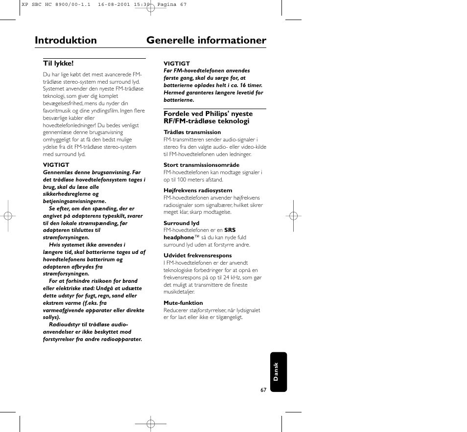 Introduktion generelle informationer | Philips MICROLUX HC8900 User Manual | Page 67 / 149