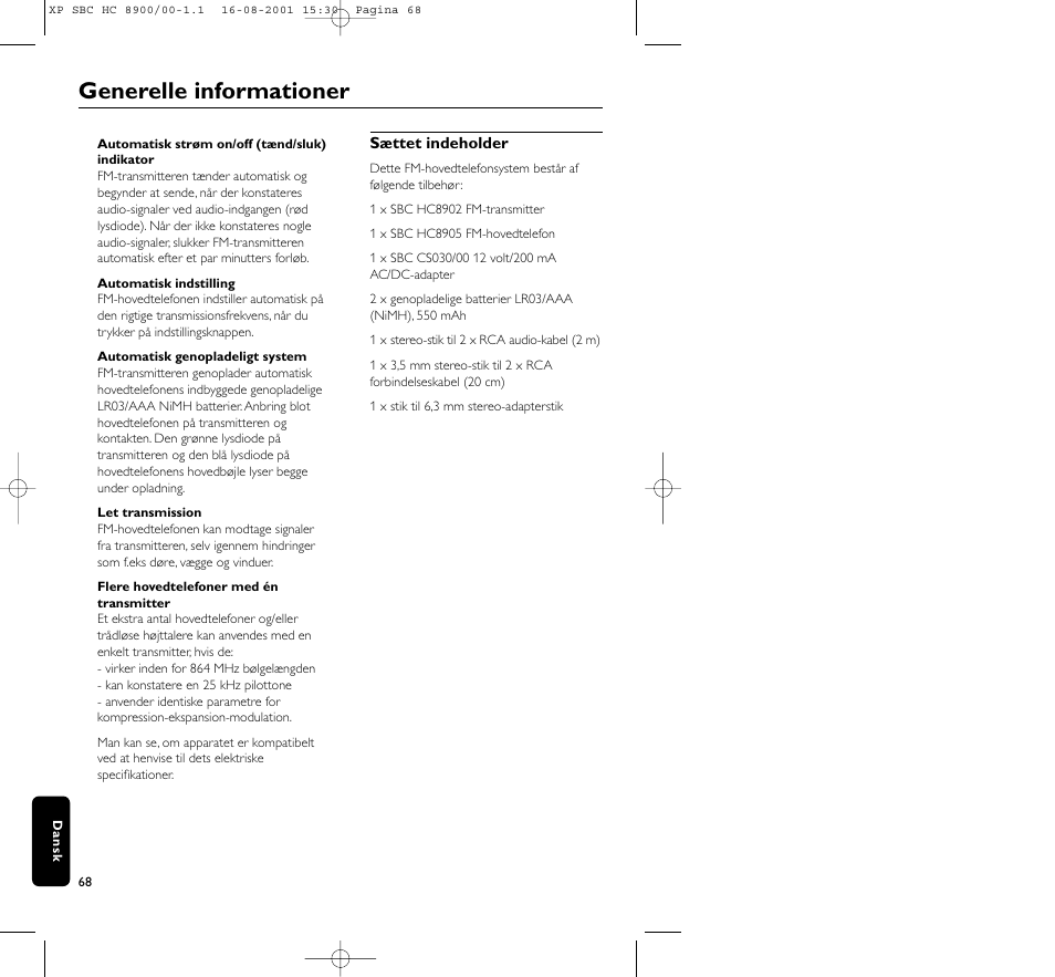 Generelle informationer | Philips MICROLUX HC8900 User Manual | Page 68 / 149