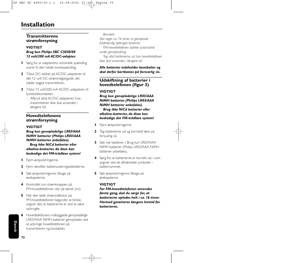 Installation | Philips MICROLUX HC8900 User Manual | Page 70 / 149