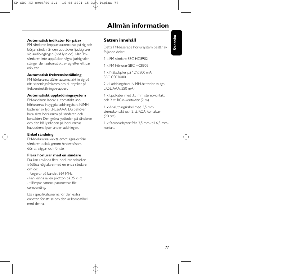Allmän information | Philips MICROLUX HC8900 User Manual | Page 77 / 149