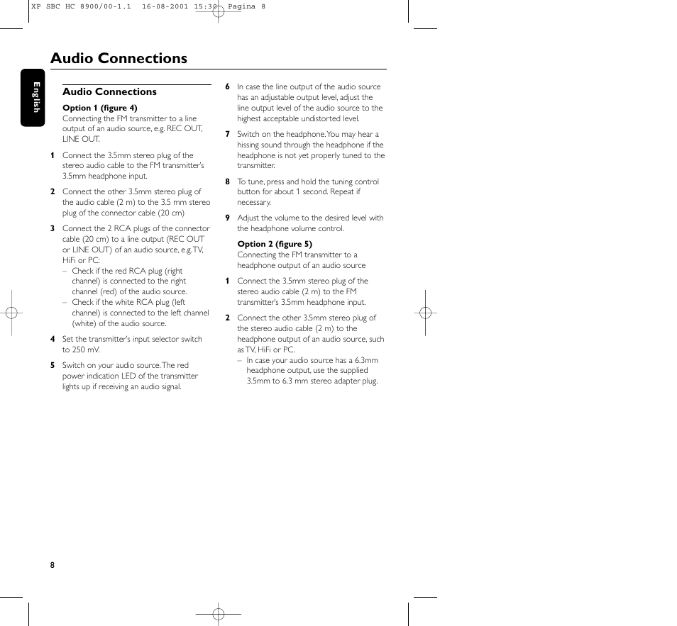 Audio connections | Philips MICROLUX HC8900 User Manual | Page 8 / 149