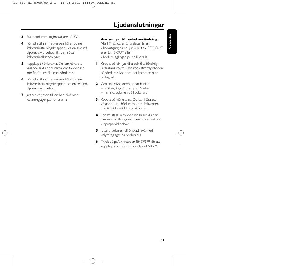 Ljudanslutningar | Philips MICROLUX HC8900 User Manual | Page 81 / 149