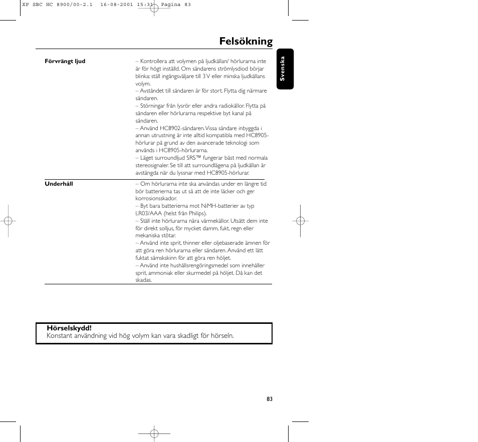 Felsökning | Philips MICROLUX HC8900 User Manual | Page 83 / 149