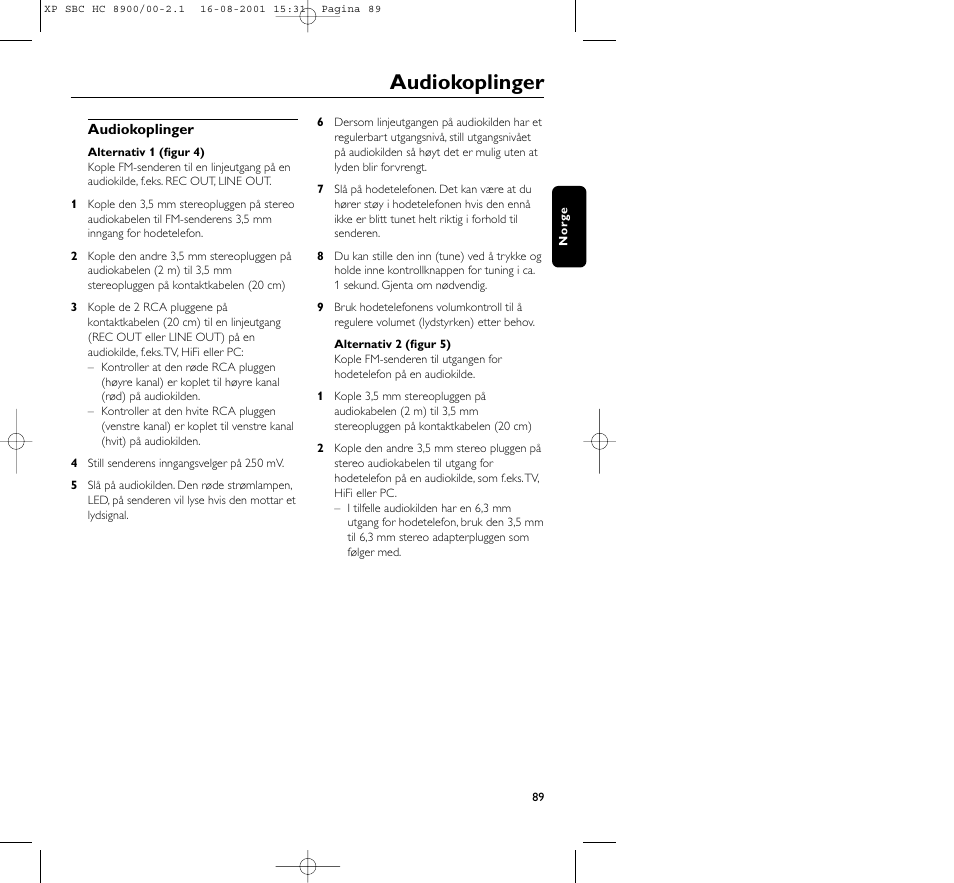 Audiokoplinger | Philips MICROLUX HC8900 User Manual | Page 89 / 149