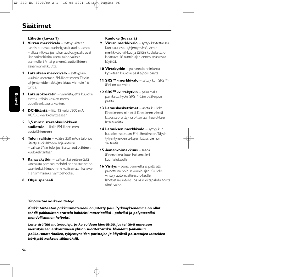 Säätimet | Philips MICROLUX HC8900 User Manual | Page 96 / 149