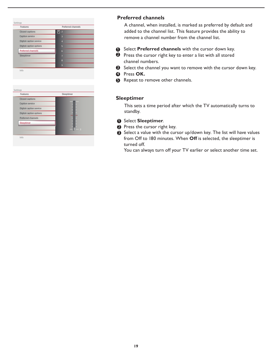 Preferred channels, Sleeptimer | Philips 32MD357B User Manual | Page 26 / 56