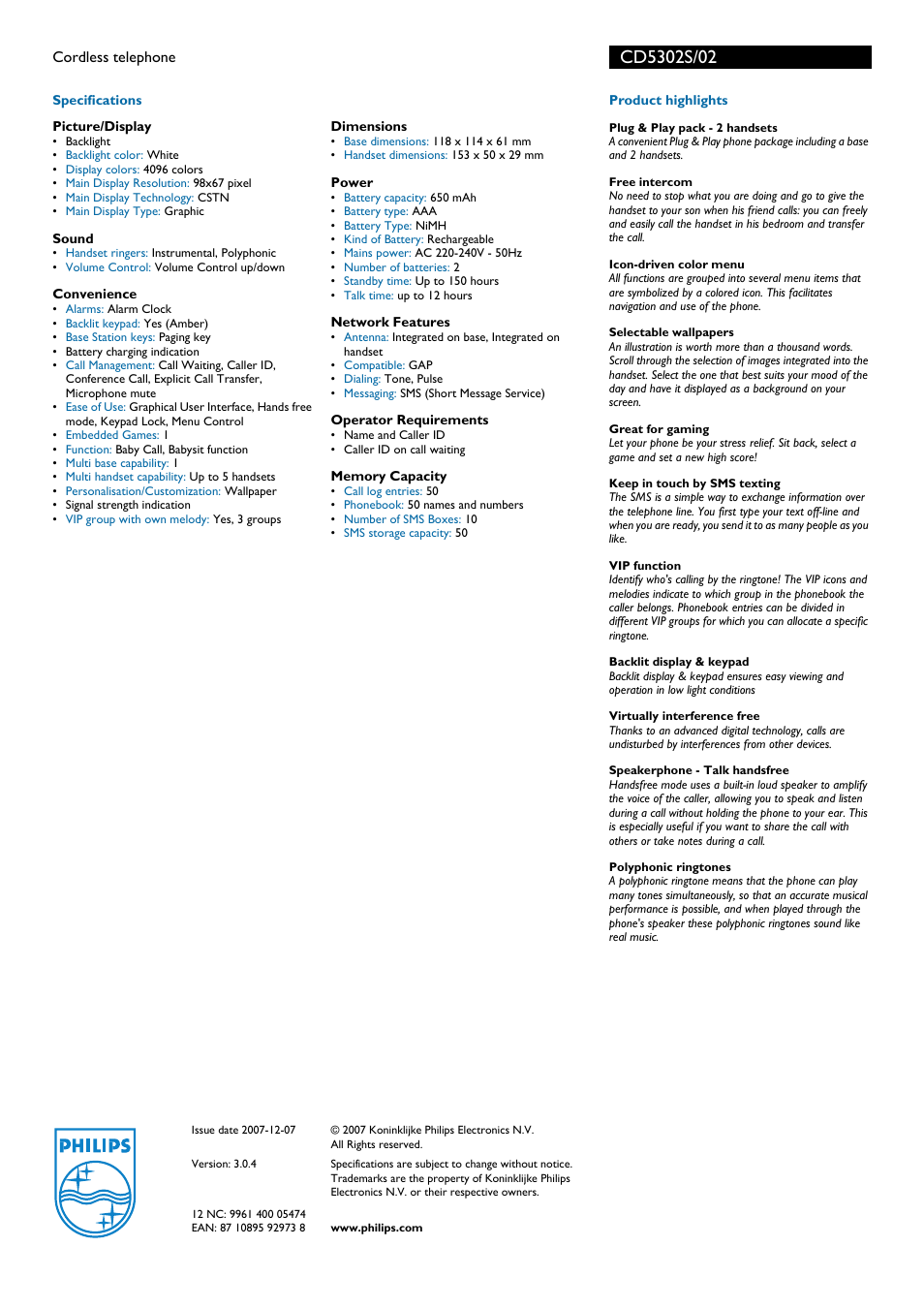 Philips CD5302S User Manual | Page 2 / 2