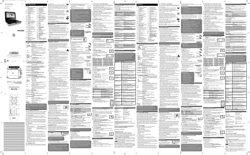 Nederlands, Italiano | Philips PET704/04 User Manual | Page 3 / 4