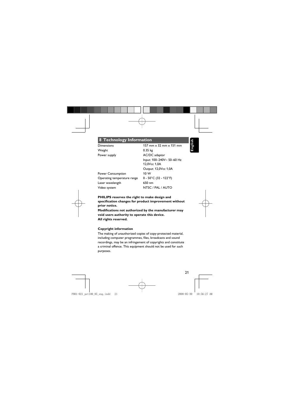 Philips PET100/85 User Manual | Page 21 / 22