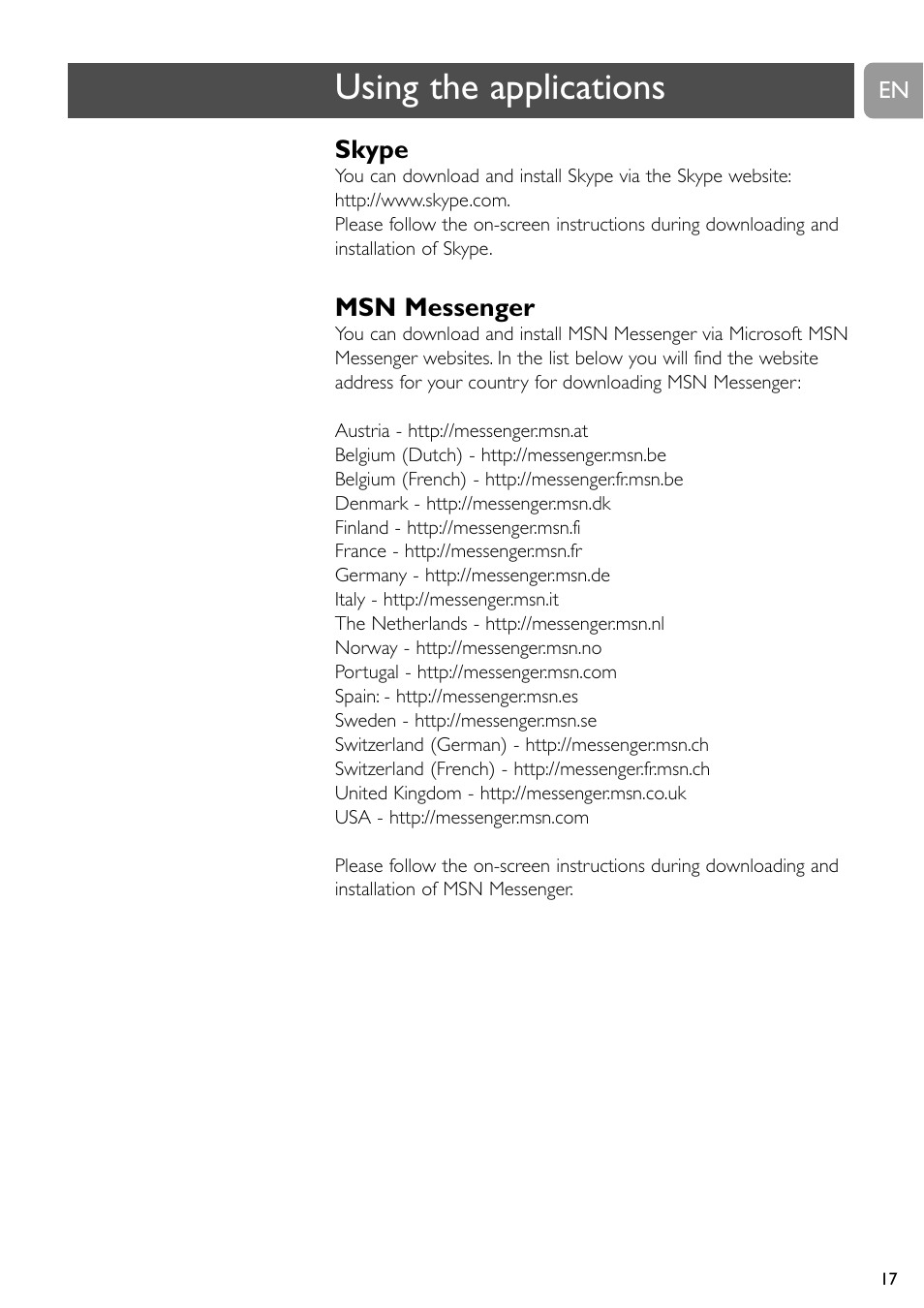 Using the applications | Philips SPC710NC User Manual | Page 17 / 22