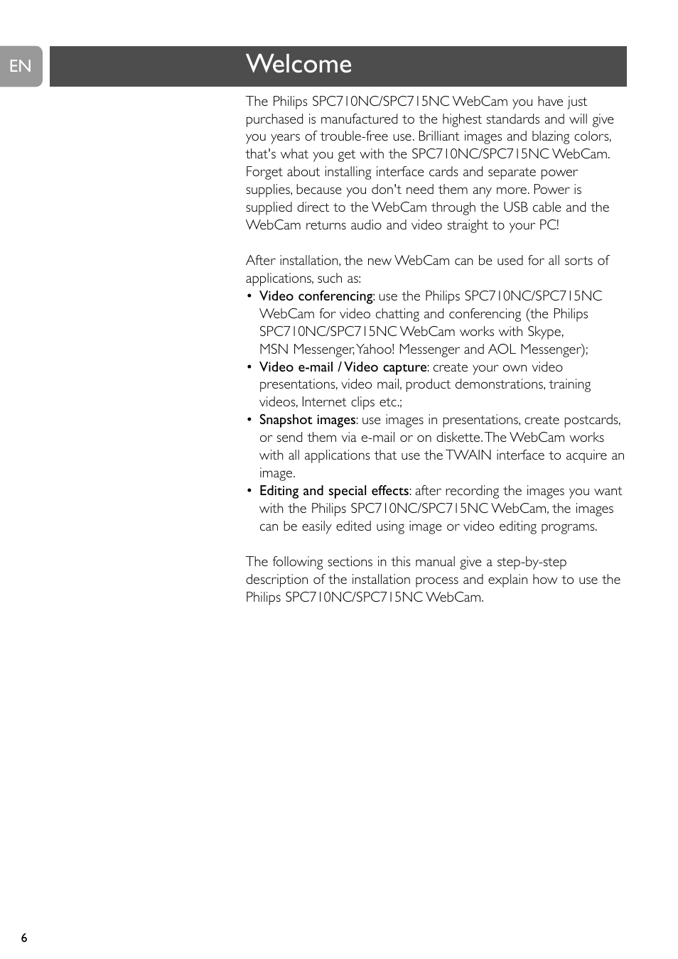 Welcome | Philips SPC710NC User Manual | Page 6 / 22