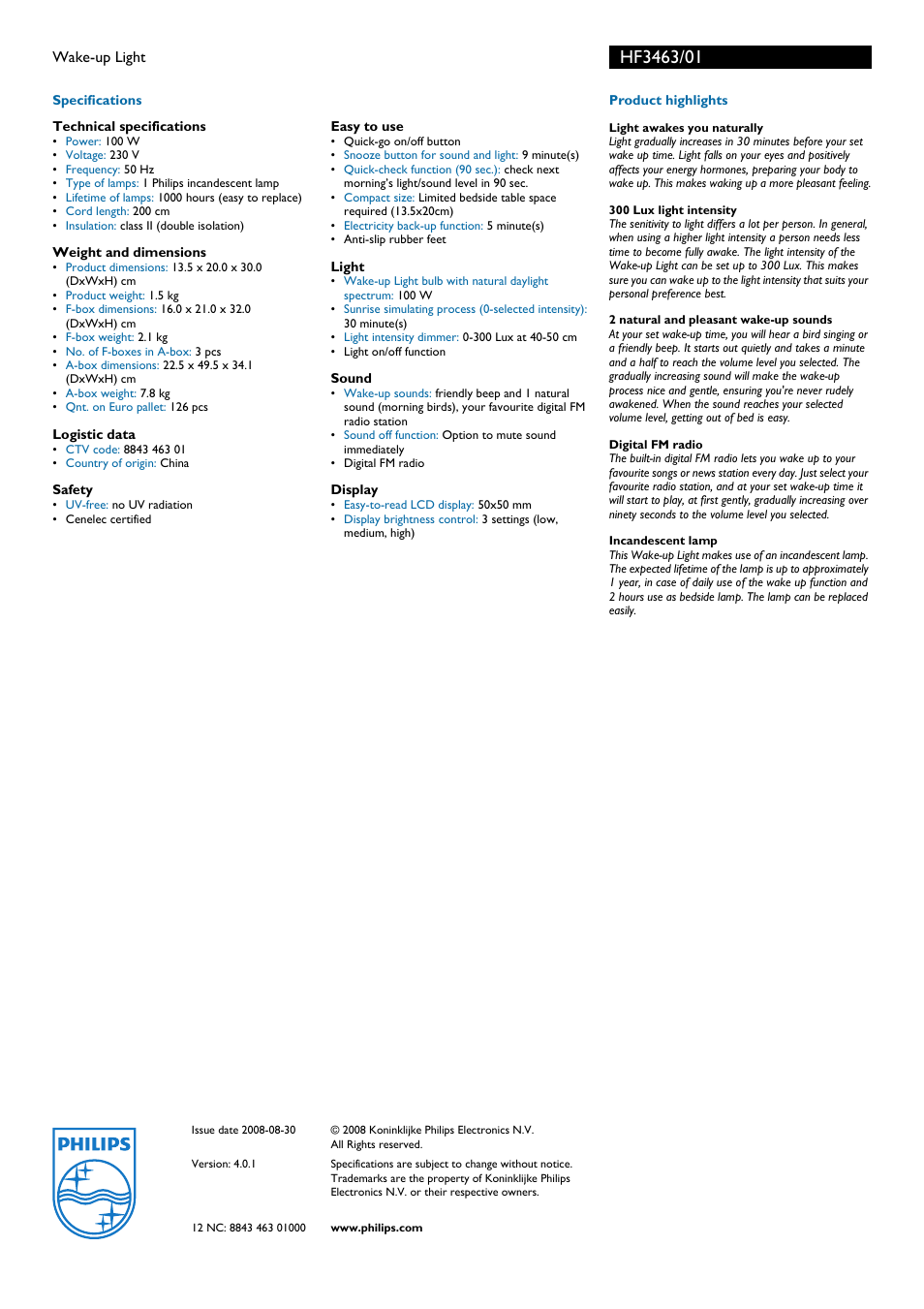 Philips HF3463/01 User Manual | Page 2 / 2