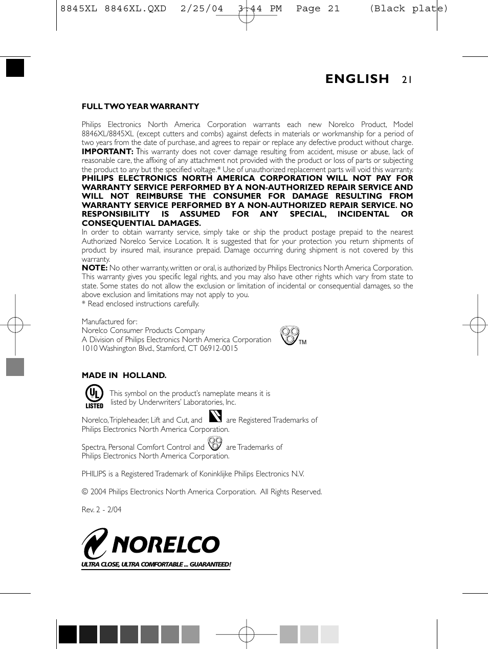 English | Philips 8846XL User Manual | Page 21 / 40