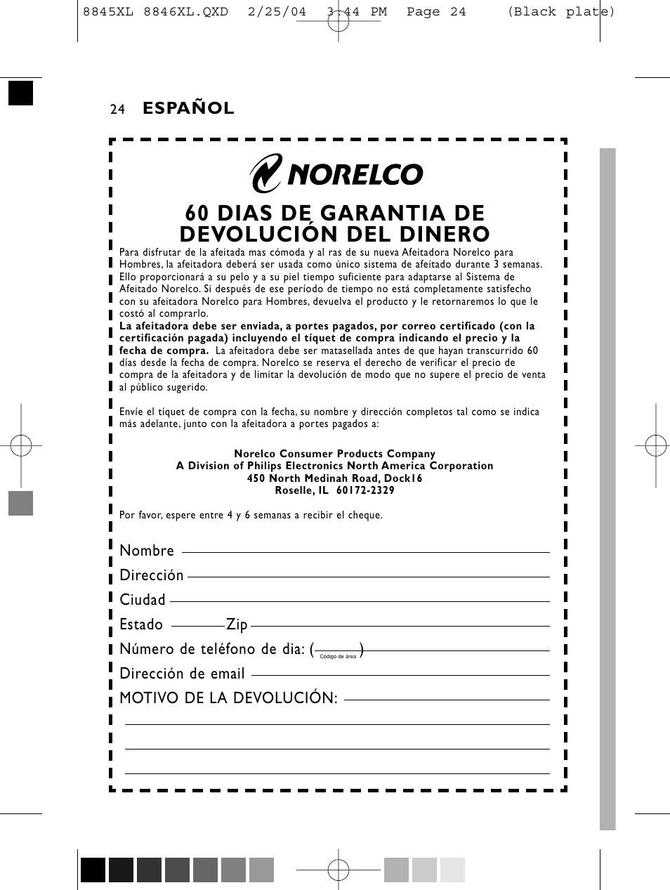60 dias de garantia de devolución del dinero, Español | Philips 8846XL User Manual | Page 24 / 40