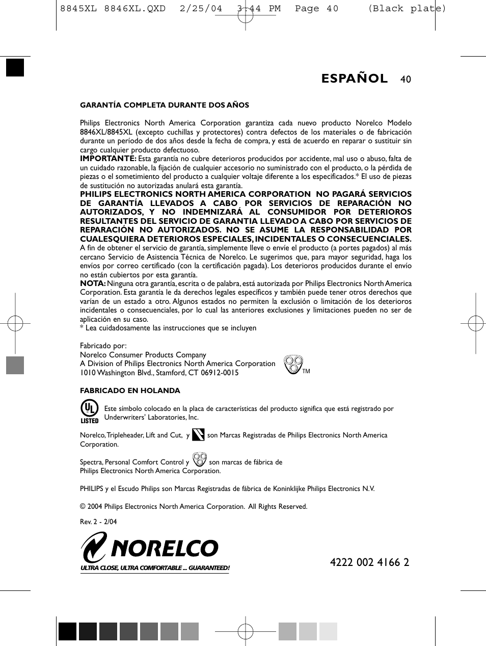 Español | Philips 8846XL User Manual | Page 40 / 40