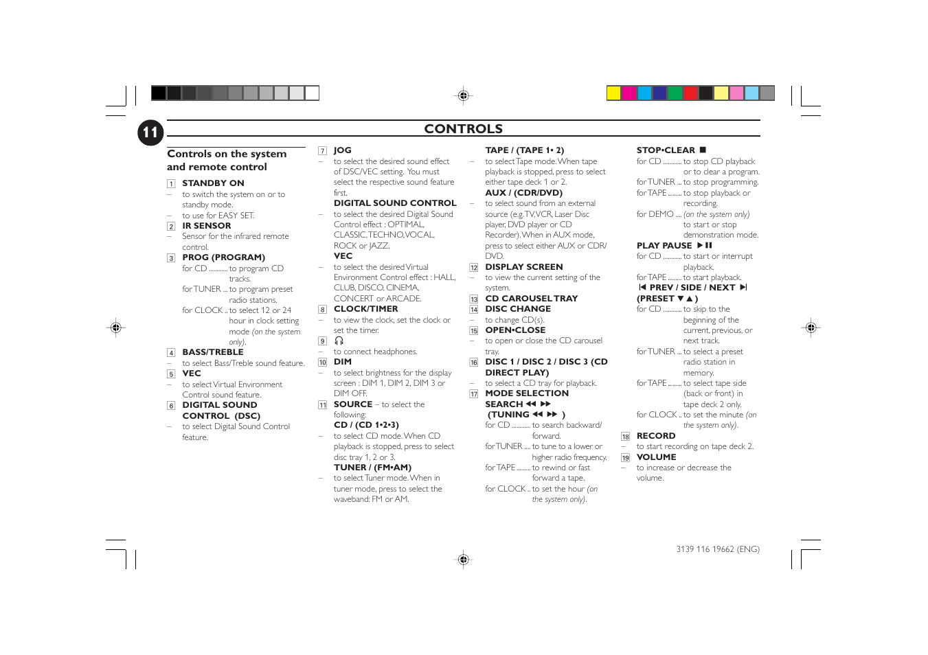 Controls | Philips FW-C80 User Manual | Page 11 / 30