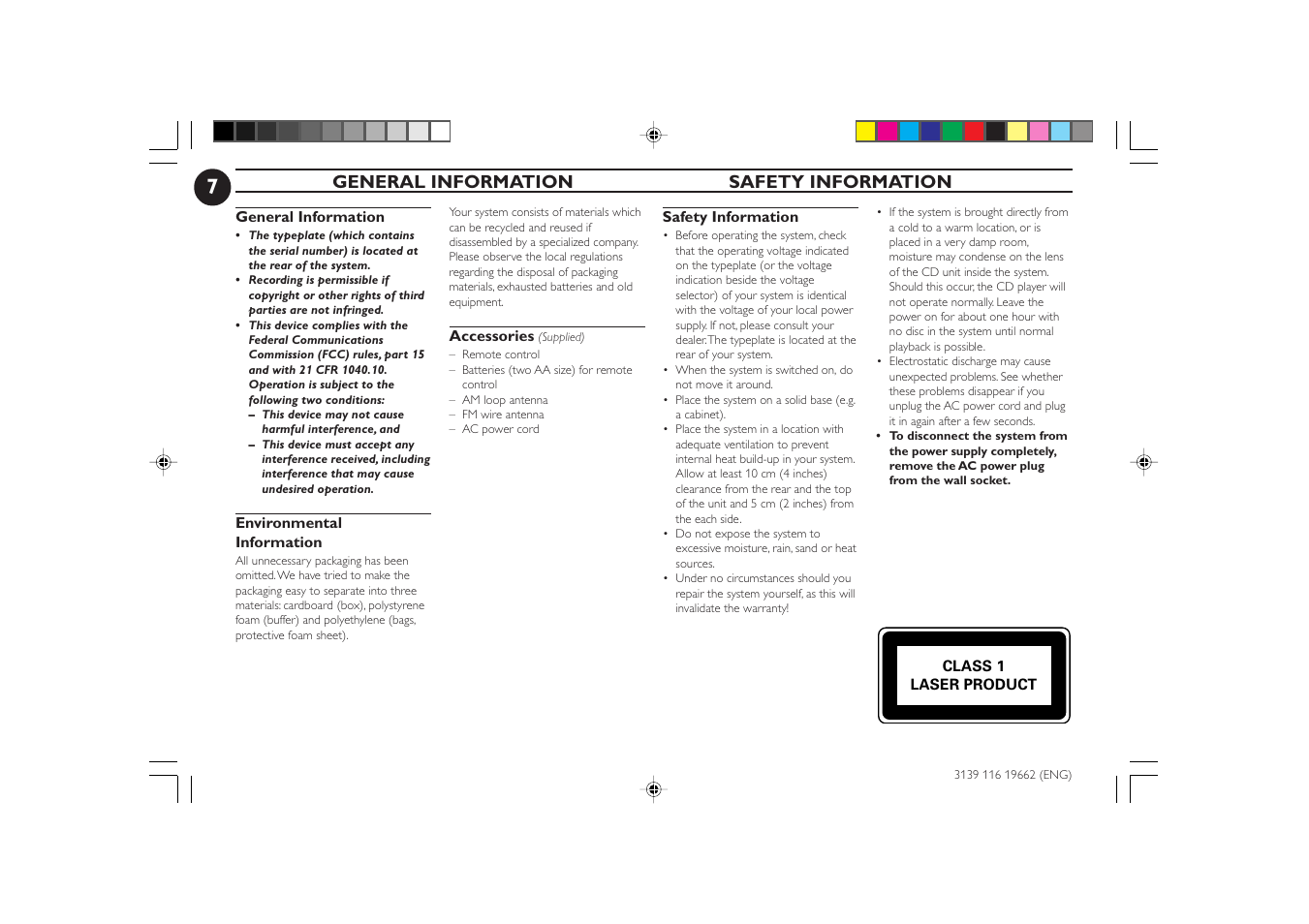 General information safety information | Philips FW-C80 User Manual | Page 7 / 30