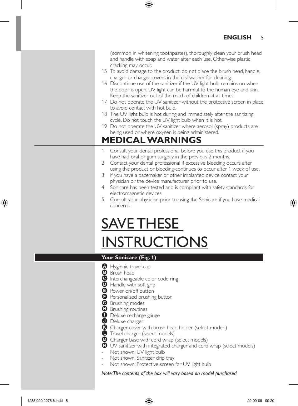 Save these instructions, Medical warnings | Philips FlexCare HX6910 User Manual | Page 5 / 16