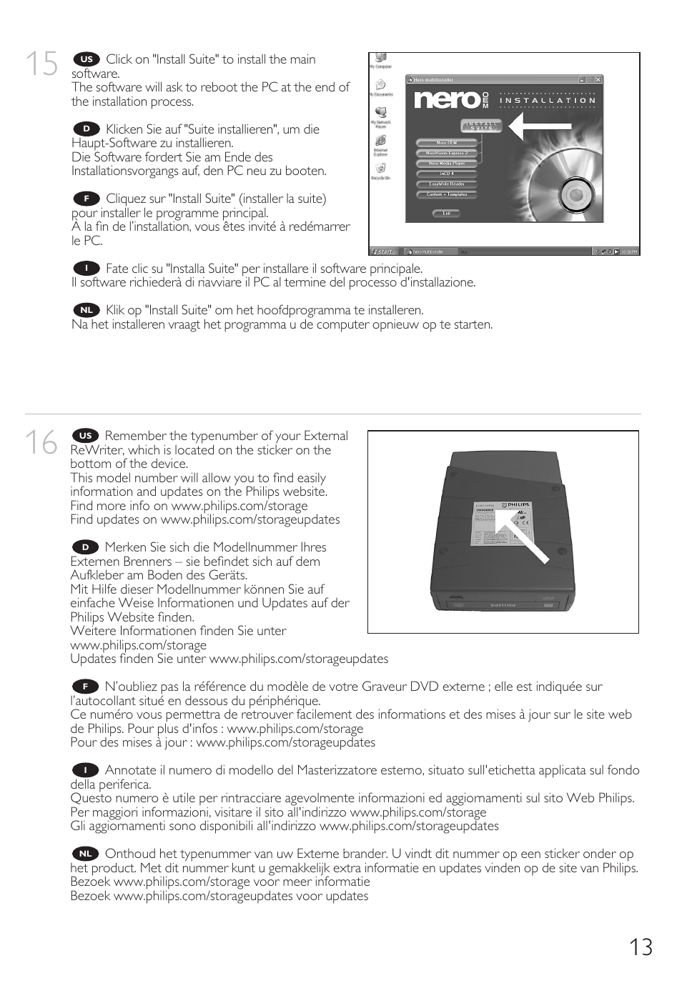 Philips External Drive SPD3600CC DVD 20x ReWriter User Manual | Page 13 / 112