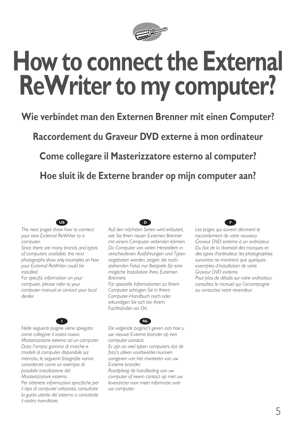 Philips External Drive SPD3600CC DVD 20x ReWriter User Manual | Page 5 / 112