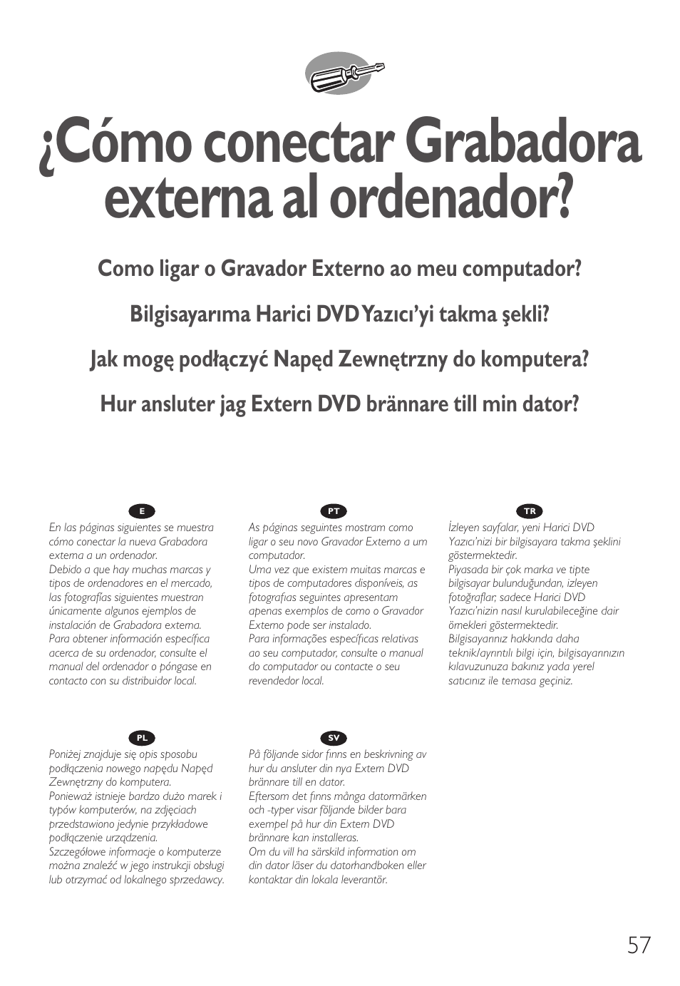 Cómo conectar grabadora externa al ordenador | Philips External Drive SPD3600CC DVD 20x ReWriter User Manual | Page 57 / 112