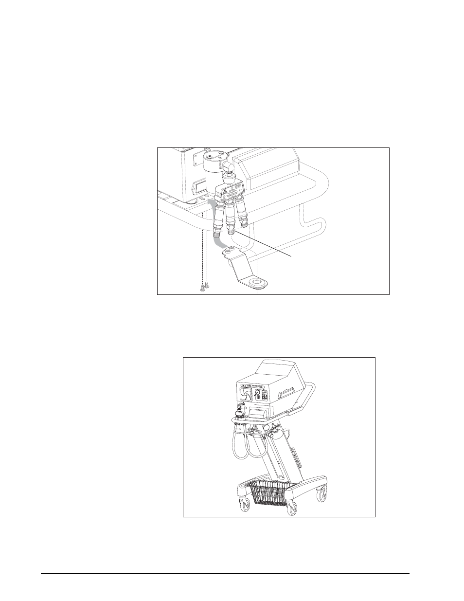 Options and accessories, If you will be using o, Cylinder | Wall o2 connection, Figure 13-11: attaching manifold support bracket, Figure 13-12: completed manifold assembly, For use wit h ex prit ven tilato r on ly, Res pir oni cs, Chapter 13 | Philips V200 User Manual | Page 180 / 328