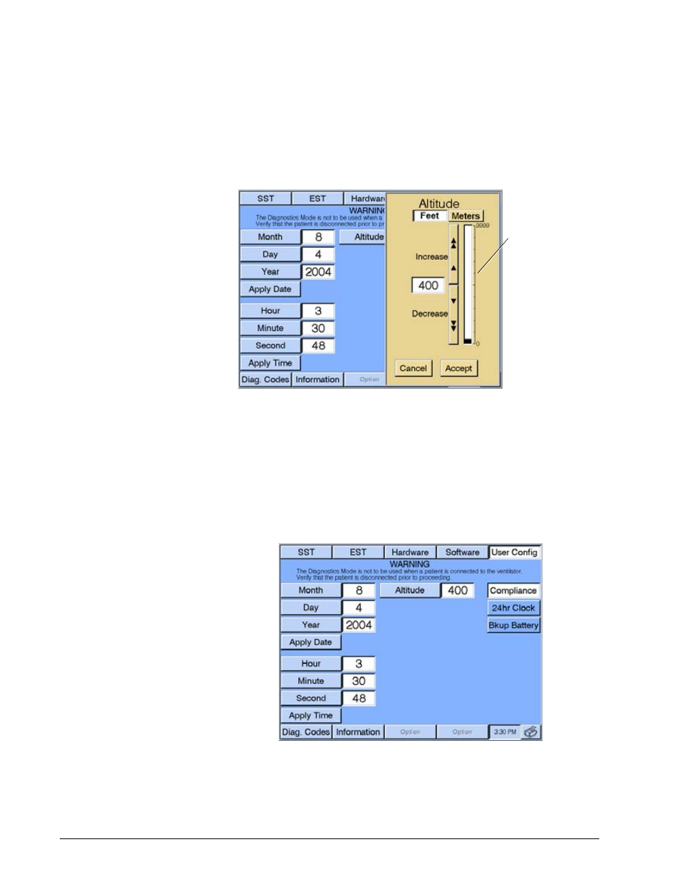 Enabling/disabling tubing compliance, Setup | Philips V200 User Manual | Page 60 / 328