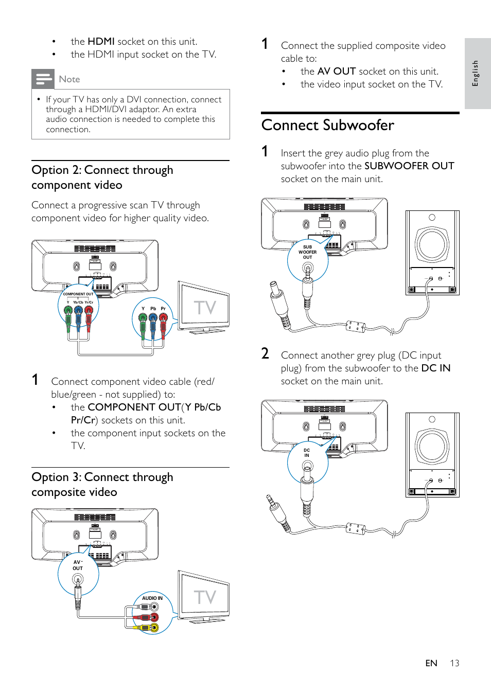 Connect subwoofer | Philips DCM263/55 User Manual | Page 12 / 36
