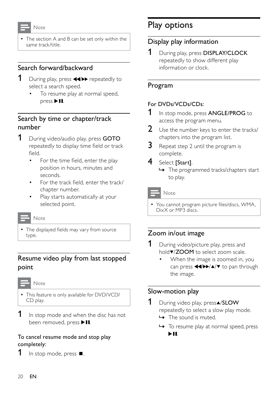 Play options | Philips DCM263/55 User Manual | Page 19 / 36