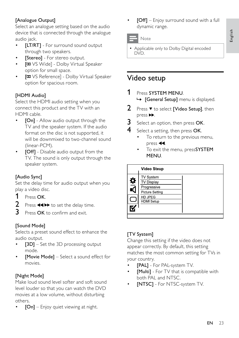 Video setup, Video setup 1 | Philips DCM263/55 User Manual | Page 22 / 36