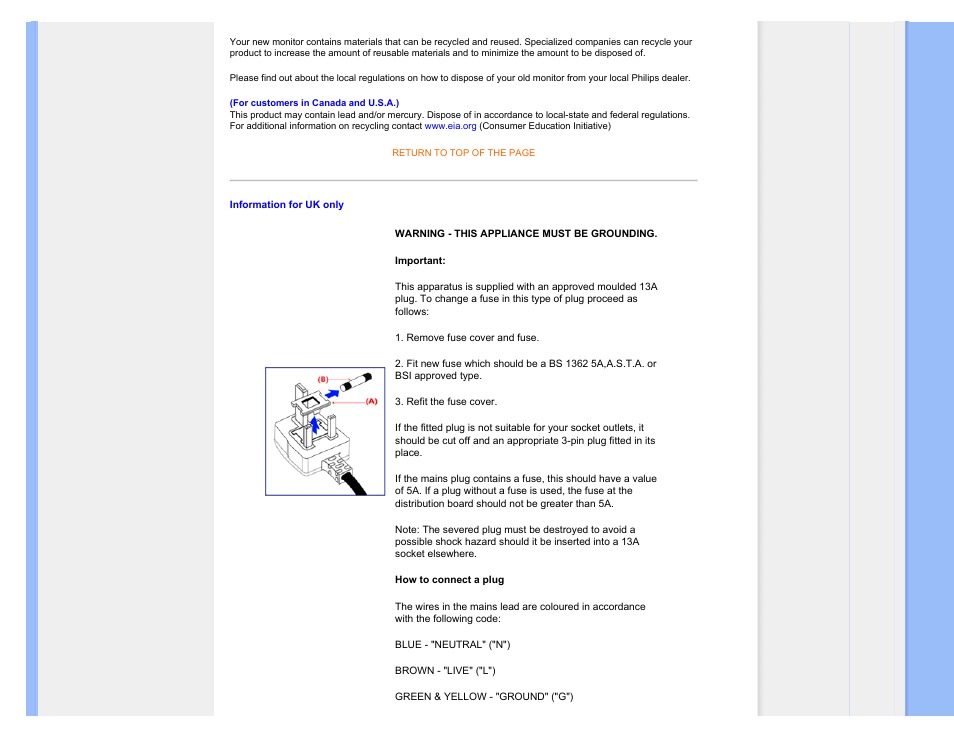 Information for uk only | Philips 170V7 User Manual | Page 23 / 88