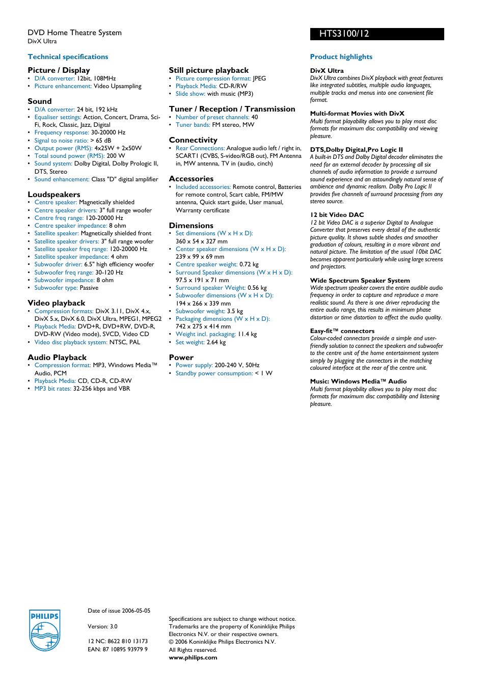 For preview purpose only | Philips HTS3100 200 User Manual | Page 2 / 2