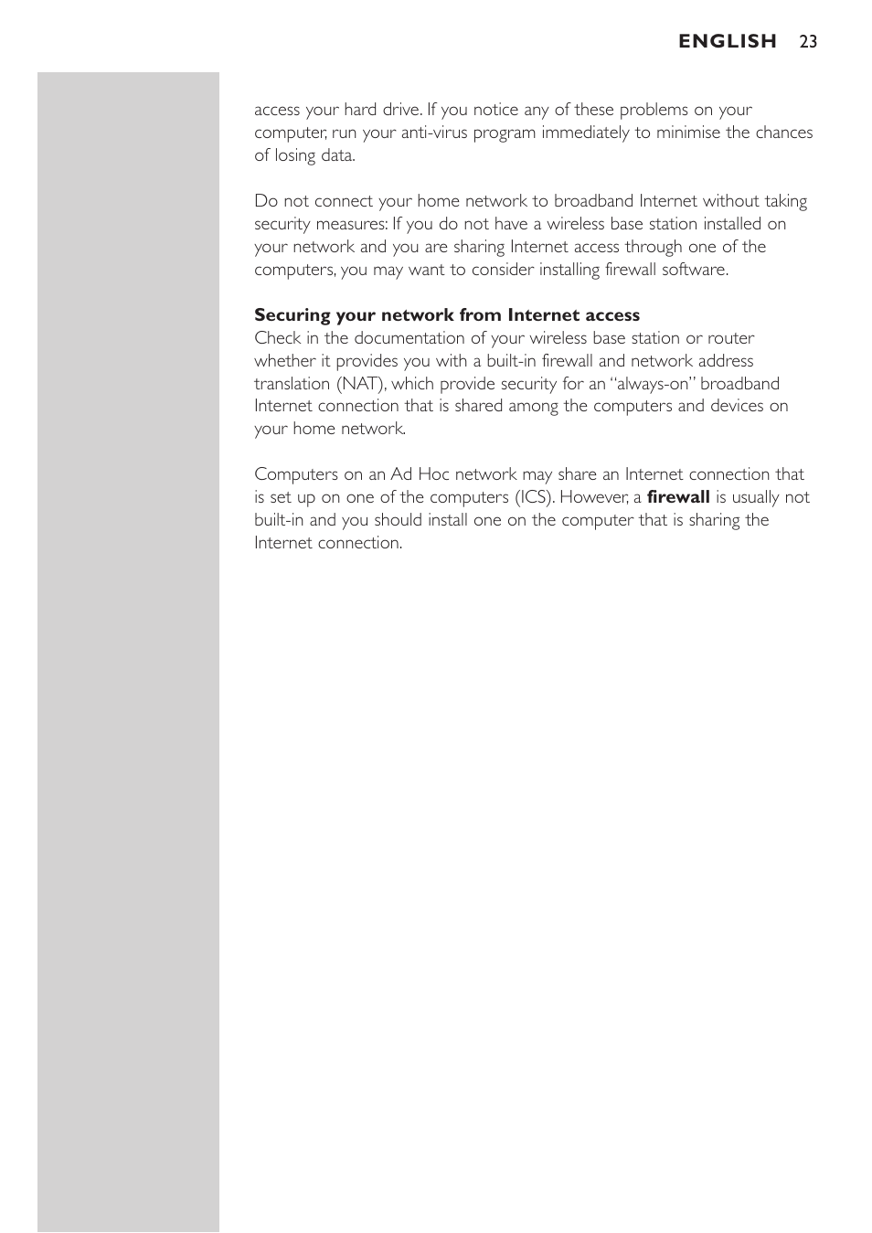 Securing your network from internet access | Philips CPWUA054 User Manual | Page 23 / 44