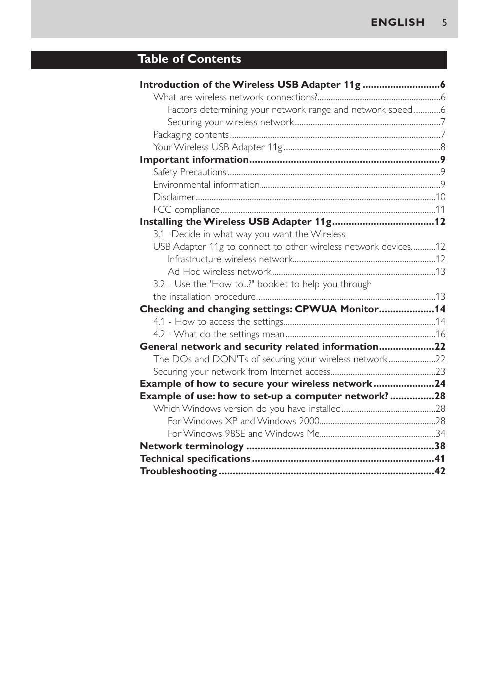 Philips CPWUA054 User Manual | Page 5 / 44