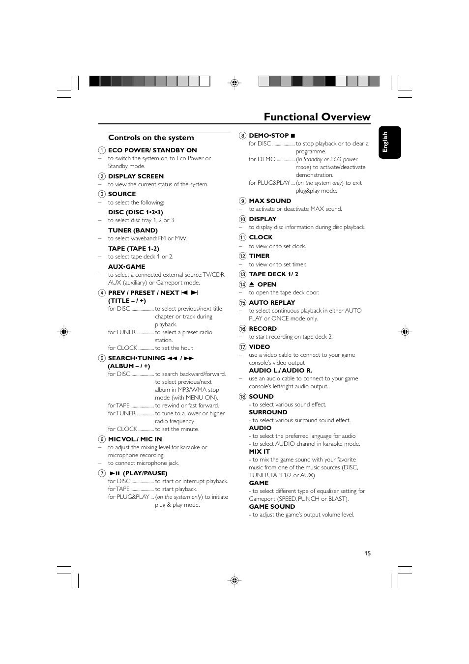 Functional overview | Philips FWD570 User Manual | Page 15 / 49