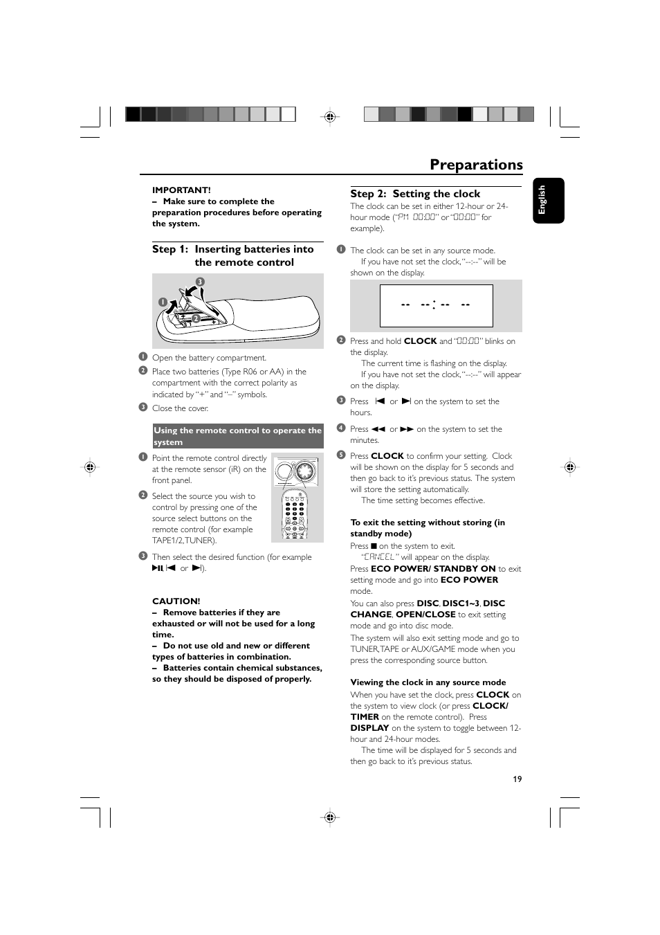 Preparations | Philips FWD570 User Manual | Page 19 / 49