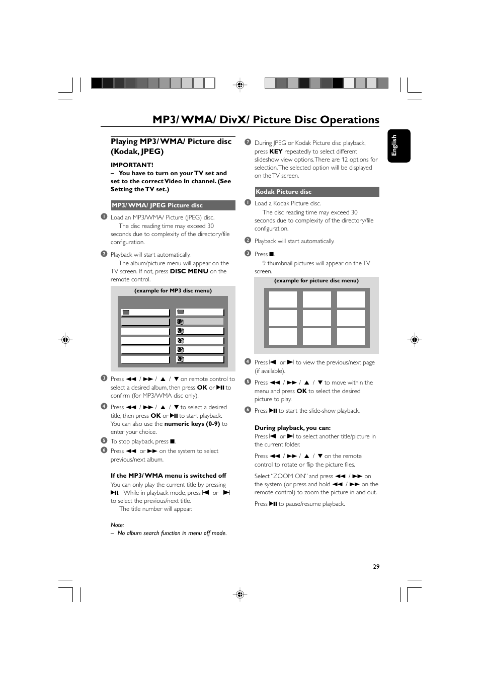 Mp3/ wma/ divx/ picture disc operations | Philips FWD570 User Manual | Page 29 / 49